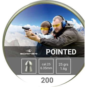 Пуля пневматическая BORNER POINTED 6,35мм, 1,6гр (200 шт.) Пуля пневматическая BORNER POINTED 6,35мм, 1,6гр (200 шт.)